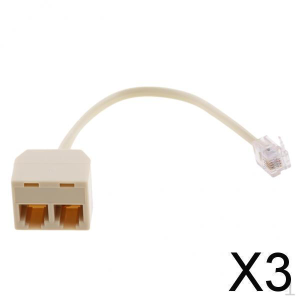 3xRJ11 Jack 2 Way Outlet Telephone Modular Line Splitter Plug Adapter 6P4C