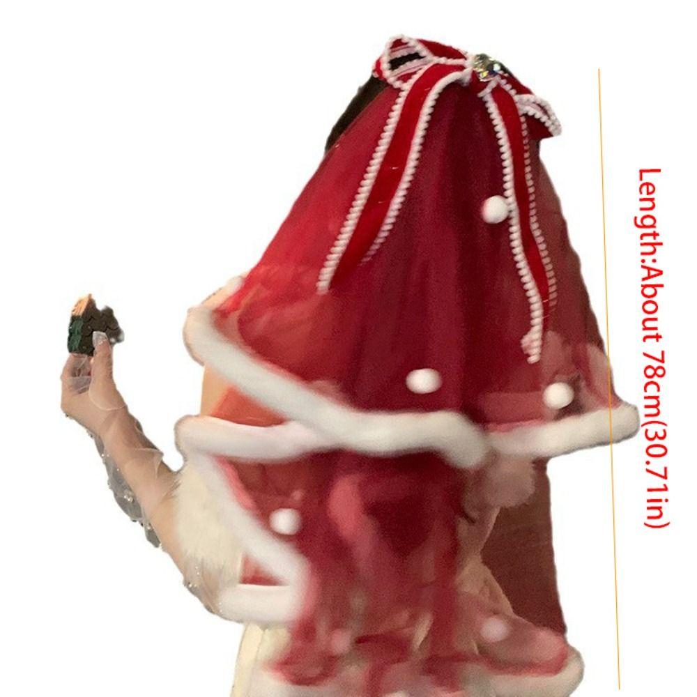 Bowknot Long Velvet Bow Veil Heart Christmas Hair Clip Premium Wedding veil  Wedding