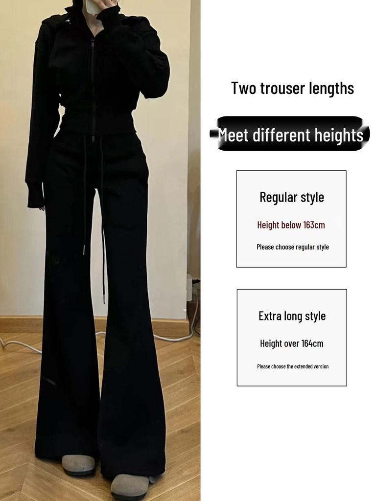 Women's Black Micro-Flare Sports Sweatpants, High-Waisted, Slimming, Flattering, Plus Velvet, Autumn/Winter 2025 Collection