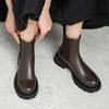 Fashion NEW Autumn Women Boots Genuine Leather Shoes for Women Round Toe Chunky Heel Shoes Slip-on Chelsea Boots Daily Shoes Ankle Boots