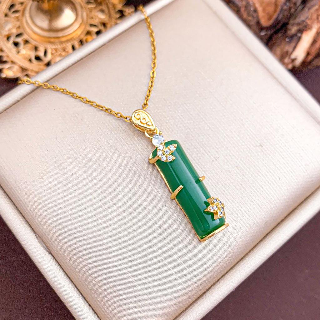 Necklace Hot-selling Green Bamboo Titanium Steel Necklace Accessories Women's Popular Fashion Temperament Versatile Korean Version Collarbone Chain