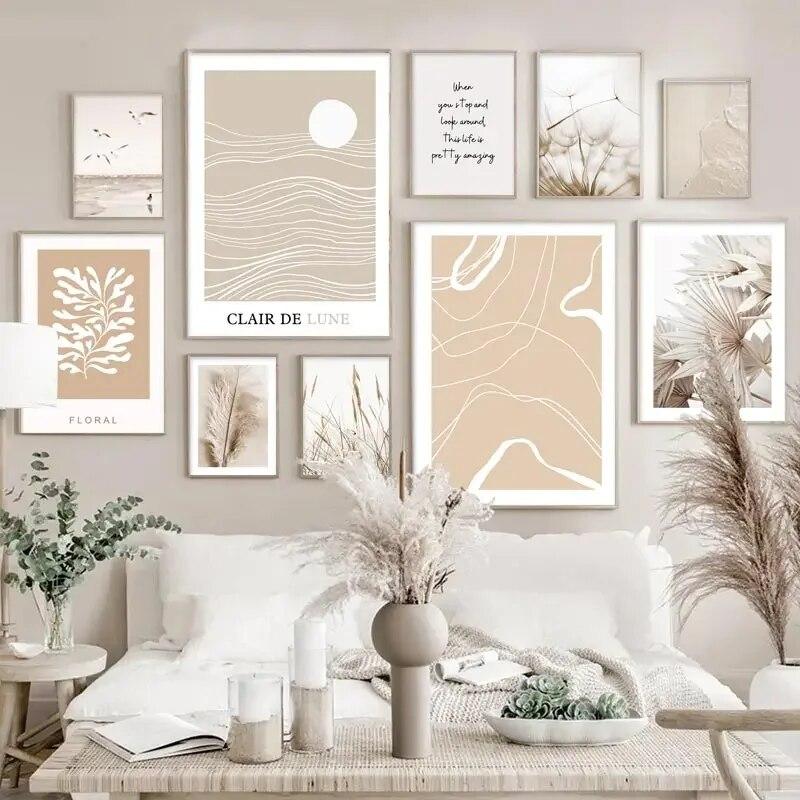 Beige Pampas Canvas Poster Shell Reed Leaf Modern Wall Art Prints Dried Flowers Print Pictures Nordic Posters Living Room Decor