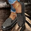 Women's New Spring Slip‑On Thick‑Sole Loafers Casual Rhinestone Fashion Plus Size Flat Shoes