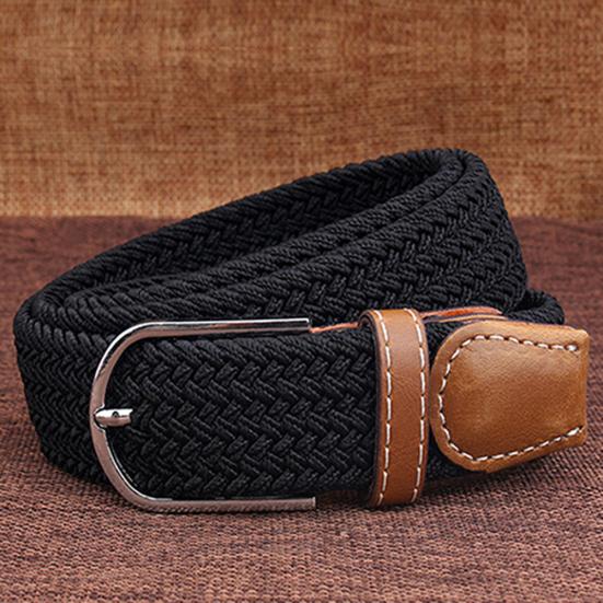 Men's Women's Canvas Plain Webbing Metal Buckle Woven Stretch Waist Belt Strap