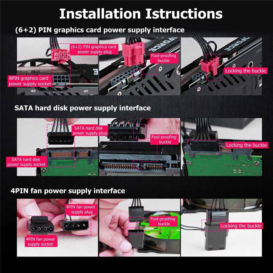 900W Power Supply 12cm Multicolor LED Fan 24 Pin PCI SATA 12V Computer Power Supply