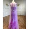 Elegant feathers light purple floating sleeve long dress high-end celebrity banquet host performance evening dress LA11011