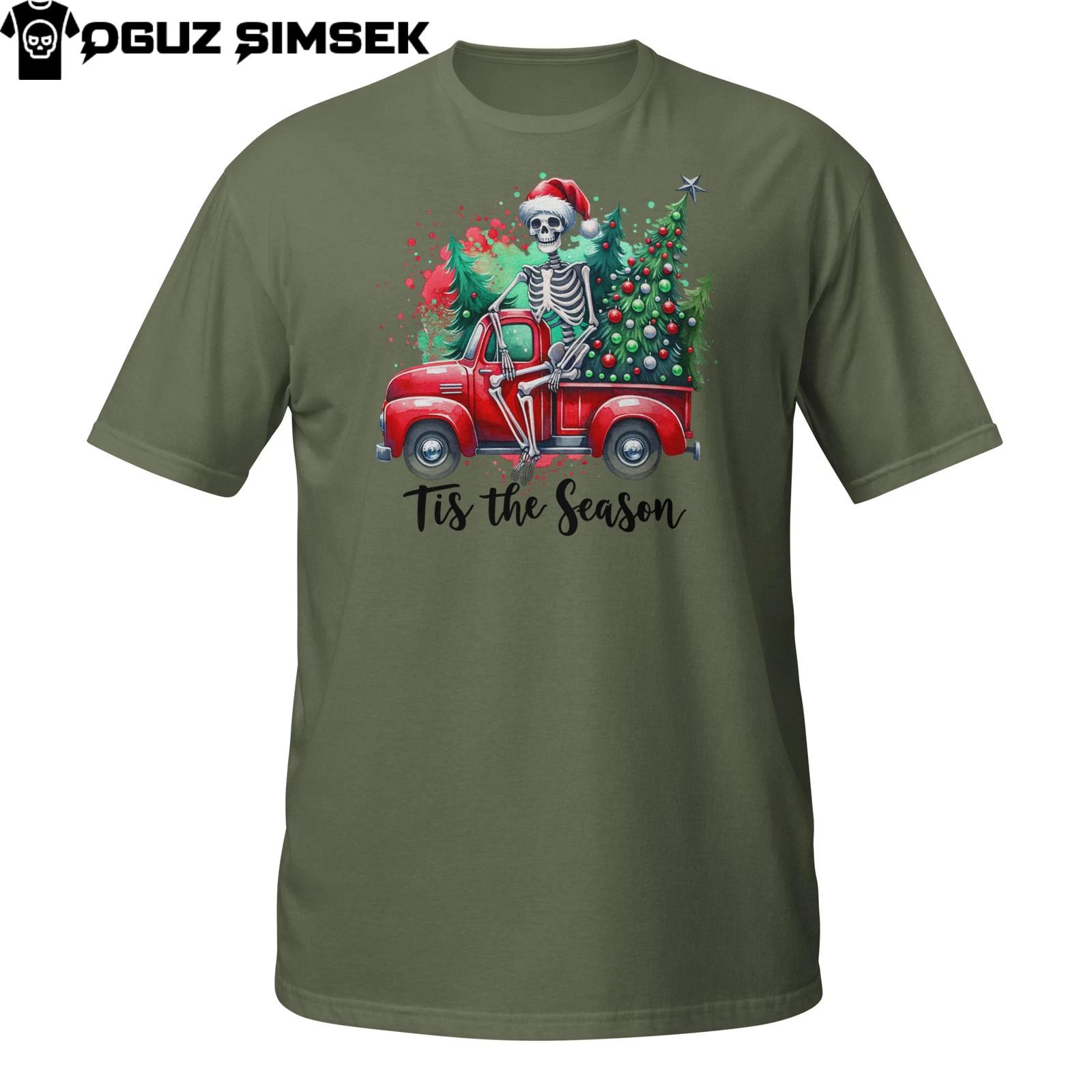 Skeleton Christmas Truck T-Shirt Mens Womens Tees Top | Tis The Season Funny Holiday Tee 2XL