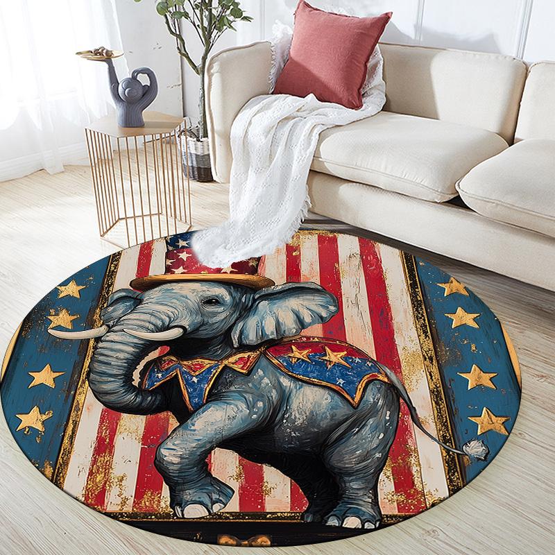 Striped Elephant,Round Area Rug,Carpet Rug for Living Room Bedroom Sofa Playroom Decor,Non-slip Floor Mat