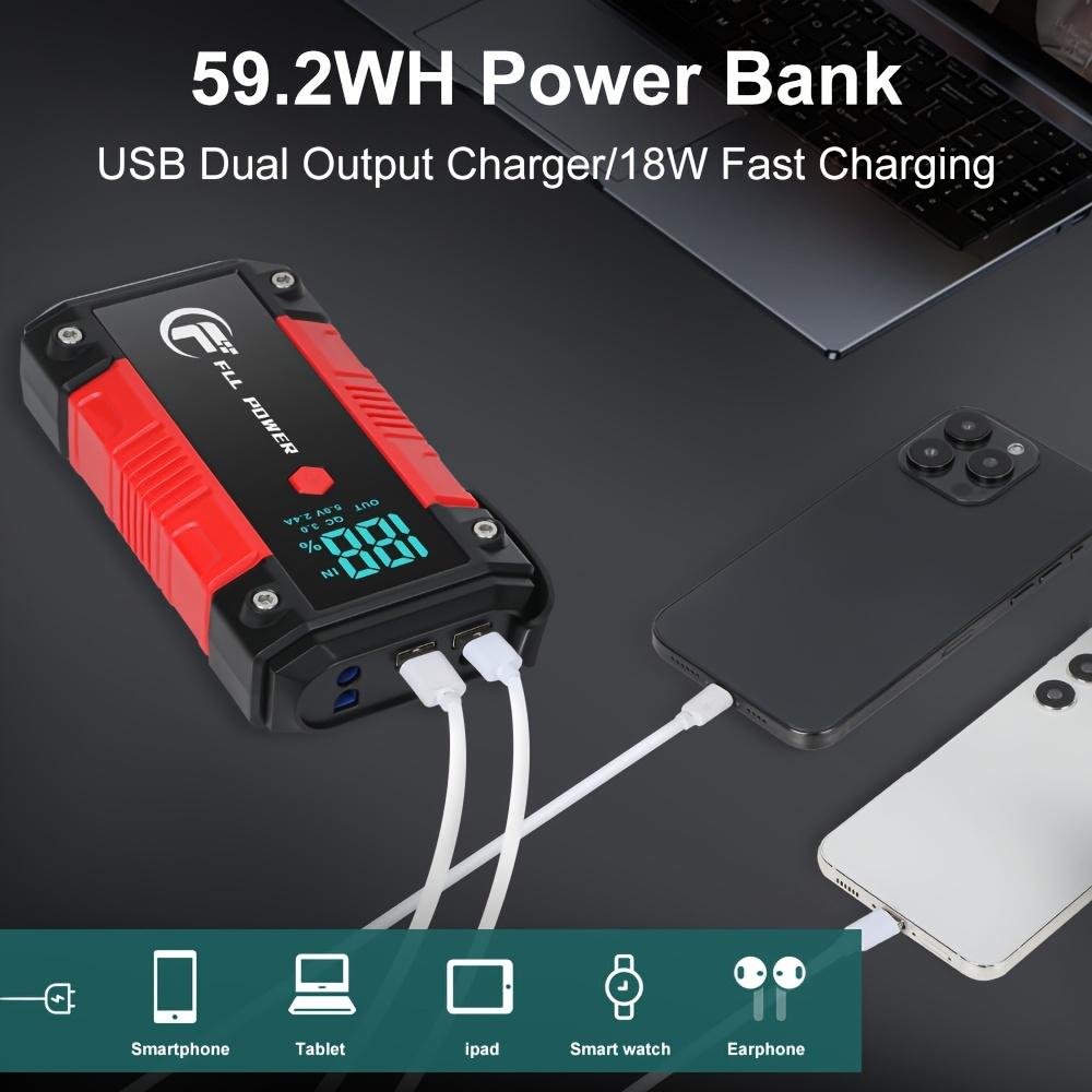 2500A Peak Car Jump Starter,for 6.0L Gas/5.0L Diesel Engines,with LCD Display, Dual USB Compatible and 12V DC PORT