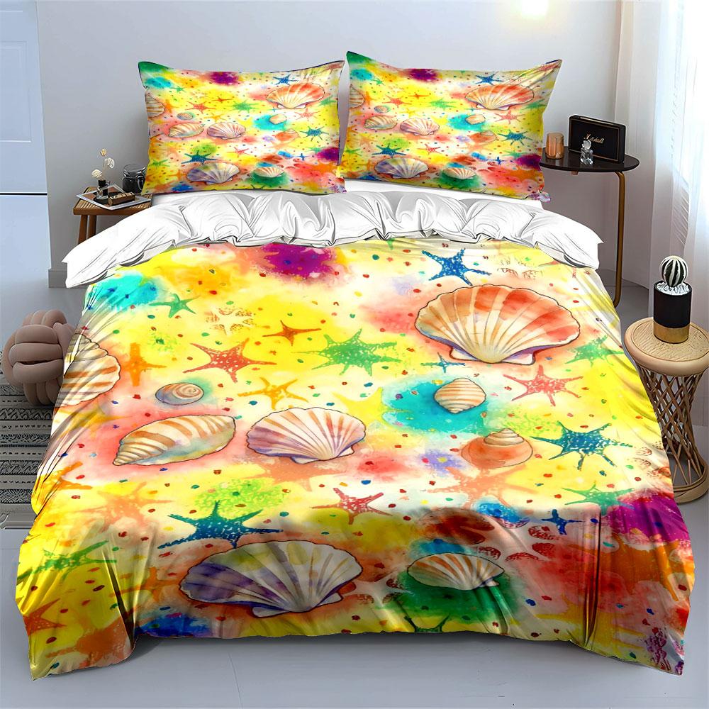 Colorful Seashells and Starfish. Bedding Sets Duvet Cover Sets Duvet Covers Pillowcases(1 * Duvet Cover 2 * Pillowcases Without Duvet Insert)