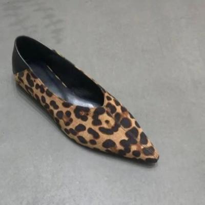 Fashion Autumn New Flat Shoes Women's Fashion Pointy Shallow Mouth Leopard Print Splicing Soft Sole Non-slip Low Top Shoes