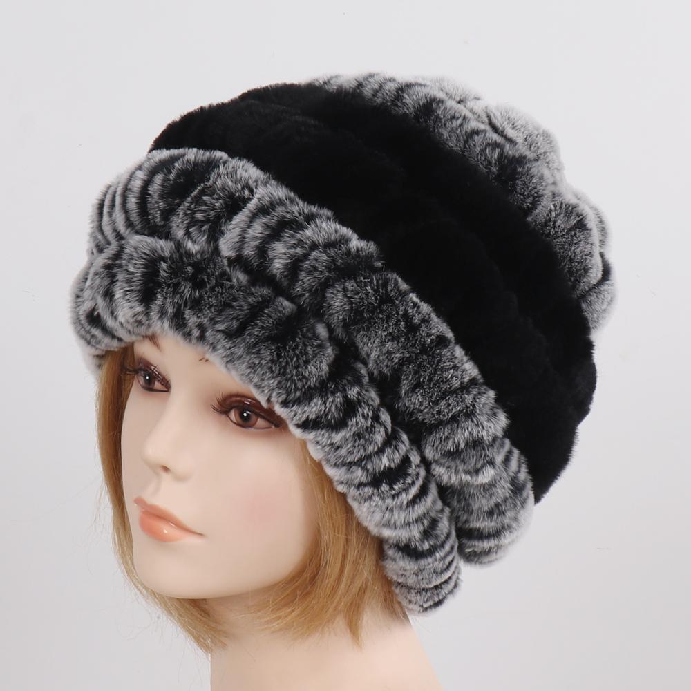 Russia Winter Real Fur Hat Women Knitted Real Rex Rabbit Fur Bomber Hats Lady Natural Warm Genuine Rex Rabbit Fur Cap