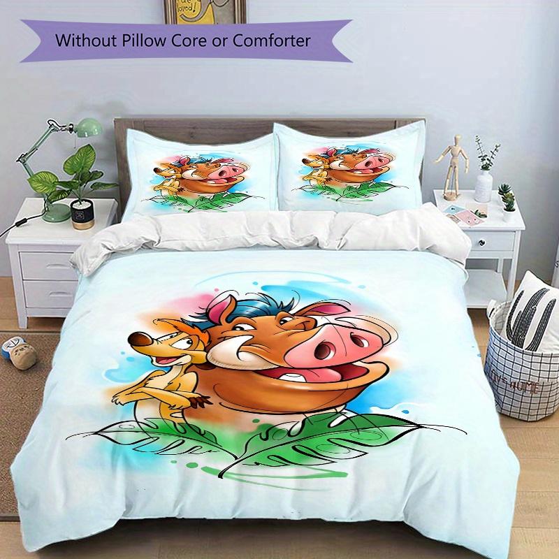 3-teiliges Timon & Pumbaa Der König der Löwen Bettwäsche-Set Weich und Bequem Schlafzimmer, Gästezimmer und Wohnheim Dekor Bettwäsche-Set B096