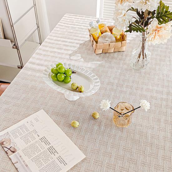 French Grid Tablecloth, Checkered Woven Table Cover for Dining Table, Rectangular Round Desk Mat for Coffee Table Nightstand, Home Decor
