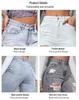 Jeans strappati da donna - Nuova tendenza europea americana, Lavati, Casual, Versatili, Elasticizzati, Larghi, Gamba dritta