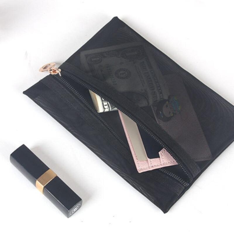 Black mesh travel pouch