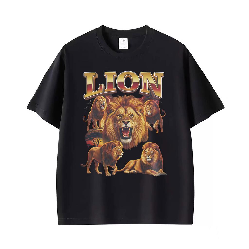 African Safari King Vintage Lion Graphic T Shirt Unisex Classic Fashion Oversized Tshirts Unisex Casual Cotton Short Sleeve Tshirt