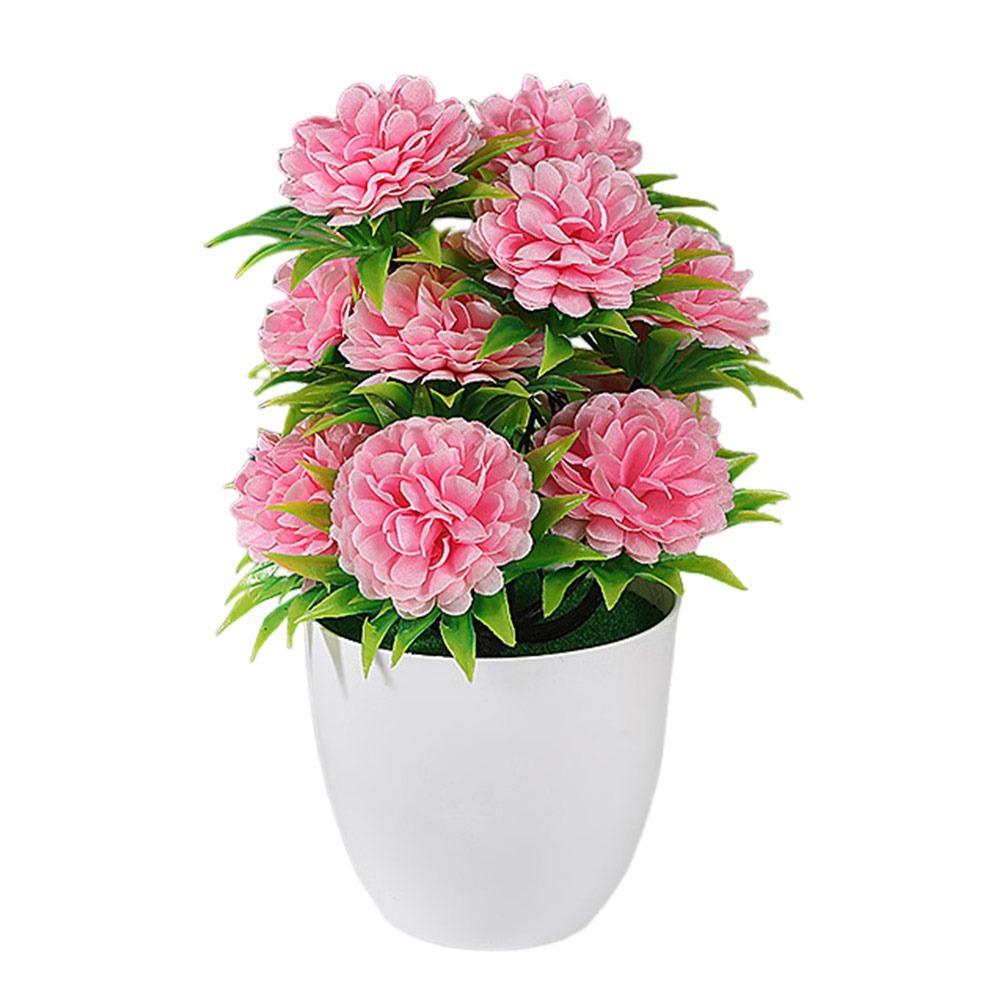 

12Heads Artificial Flower Bonsai Multicolor White Flowerpot Green Grass Potted Photo Props Globe Chrysanthemum Desktop Ornament розовый