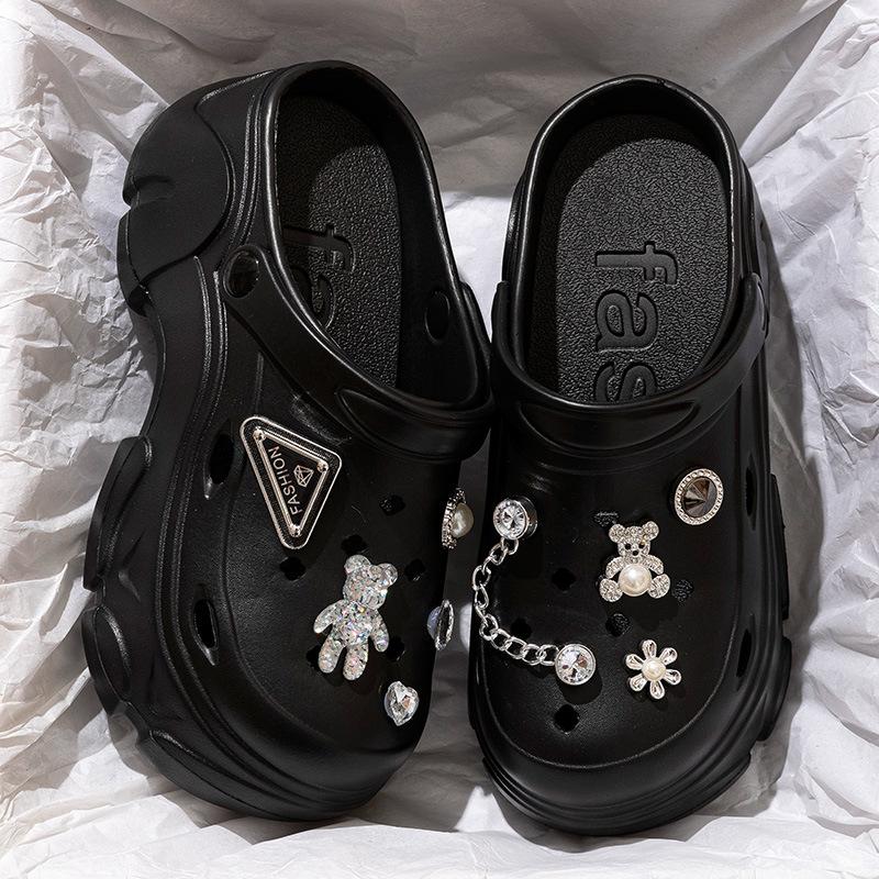 Women's Platform Clogs with Detachable Rhinestone Charms for Casual Streetwear