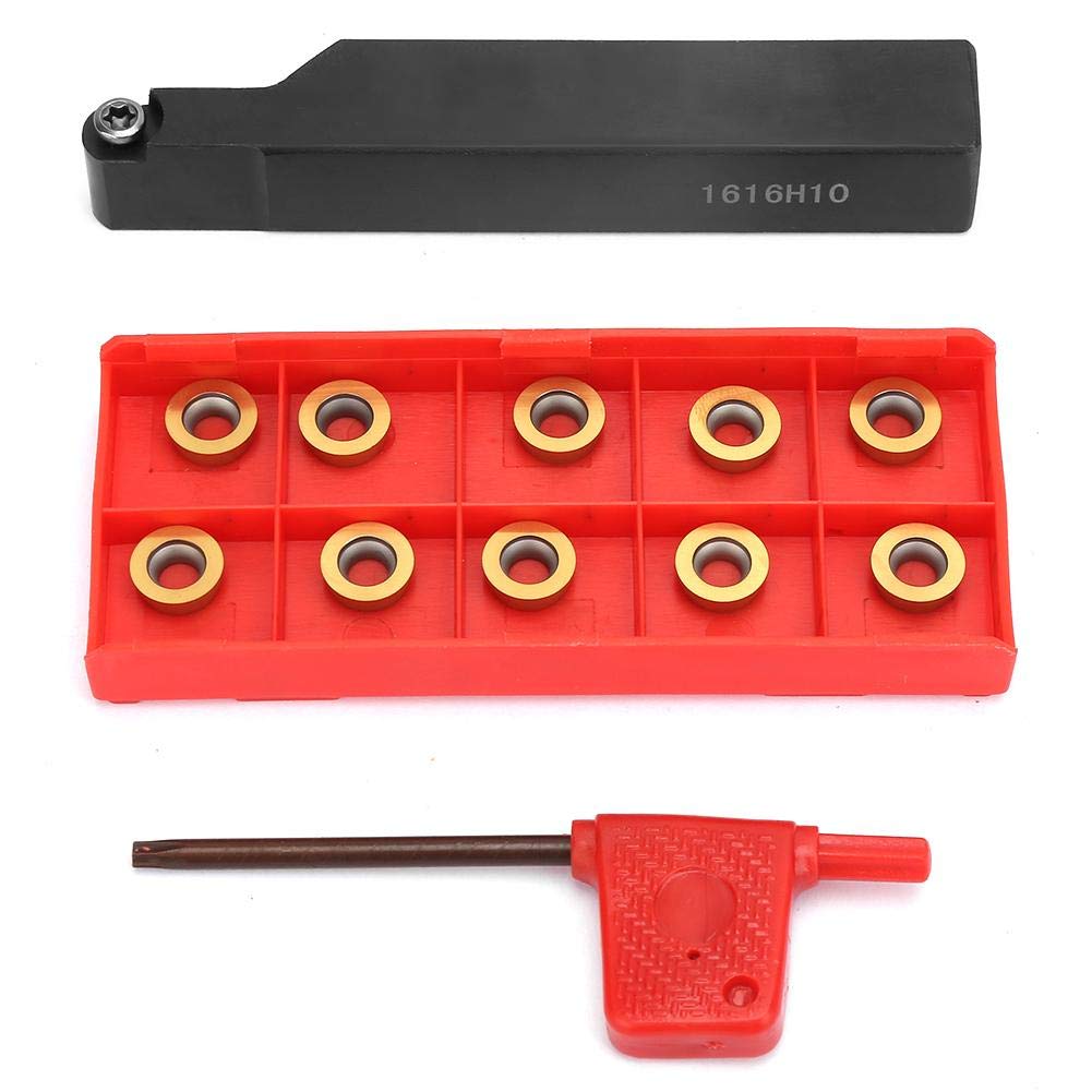 Hilitand Lathe Turning Lathe Insert 10pcs RPMT10T3MO Insert Blades SRAPR1616H10 Lathe Turning Tool Holder 1pc Wrench Tool, Holder, + +