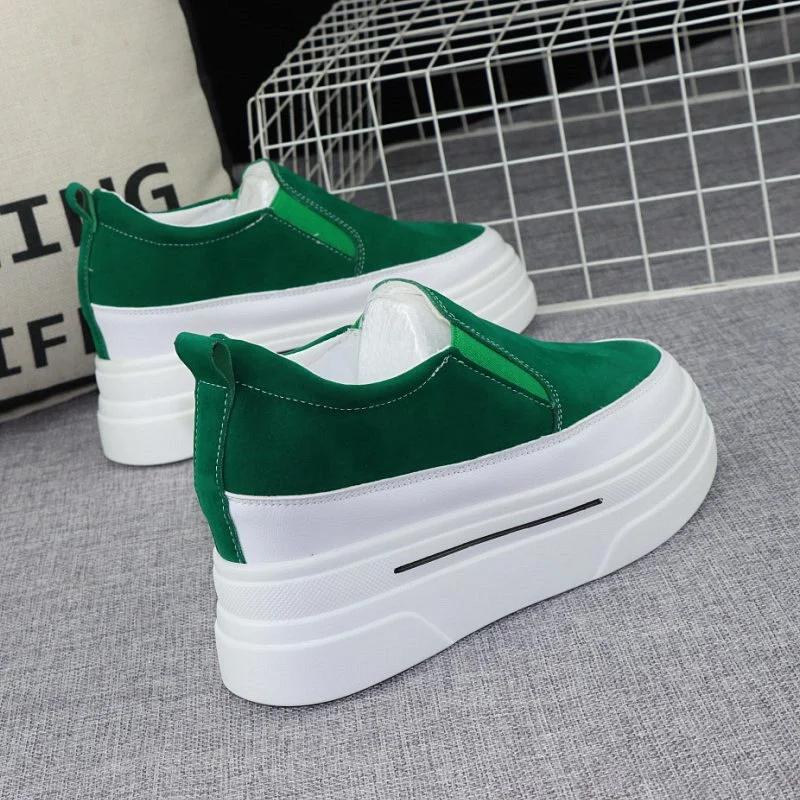 2025 Spring 8cm Inner Heightening Women's Shoes Autumn New Lazy Shoes Slip-on Muffin Thick-soled Loafers Casual Shoes