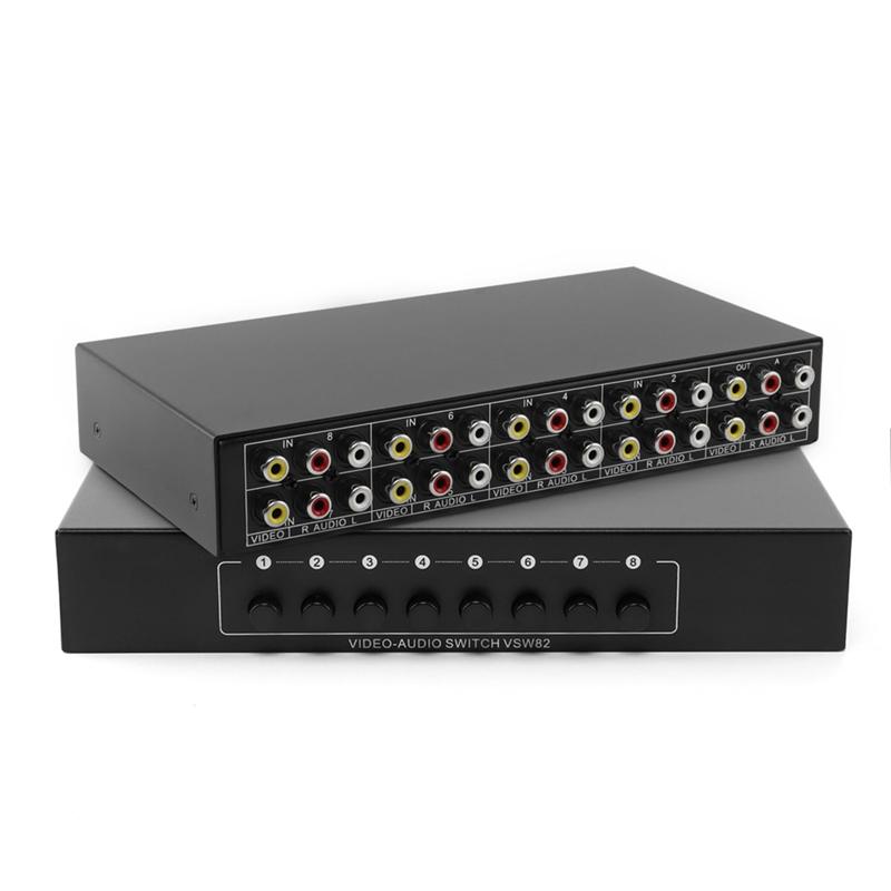 

ABUO-8 In 2 Out Audio Video Switch 8 Way RCA Switcher 3 RCA Video L/R Audio Switch Box Selector чорний
