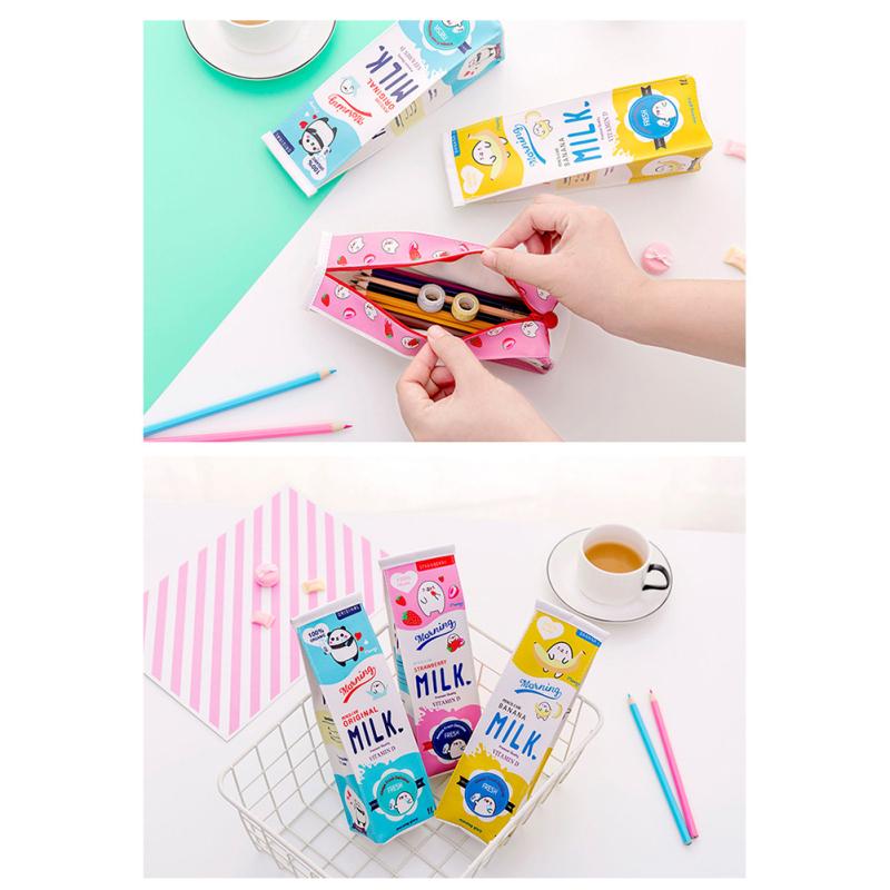 Cartoon Milk Cardboard Shape Pen Bag Przenośna, duża pojemność, wielofunkcyjna, zapinana na zamek papeteria