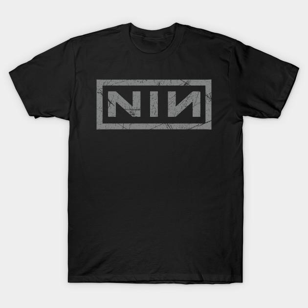 Aziatische Maat Heren Zwart Print T-shirt Nine-Inch-Nails Geen Knipsel Warmteoverdracht Print Katoenen T-shirt