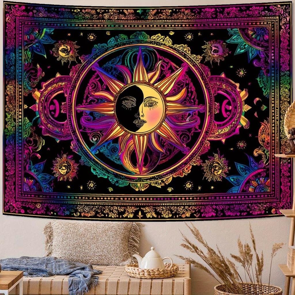 Mystic Cosmic Sun Mandala Tapestry Bohemian Wall Hanging Large Decorative Ethnic Bohemian Boho Chic Yoga Art Textile Home Decor