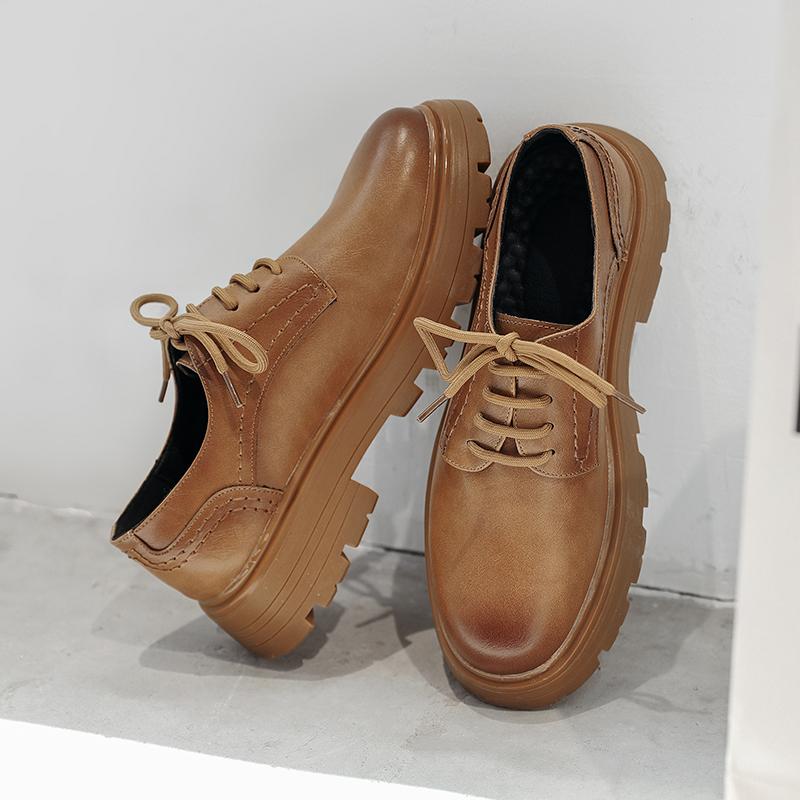 

Мужские кожаные туфли-оксфорды на платформе, мужские дерби, повседневные туфли на толстой подошве, фирменные туфли на шнуровке, модные мужские туфли для клуба 44 коричневый