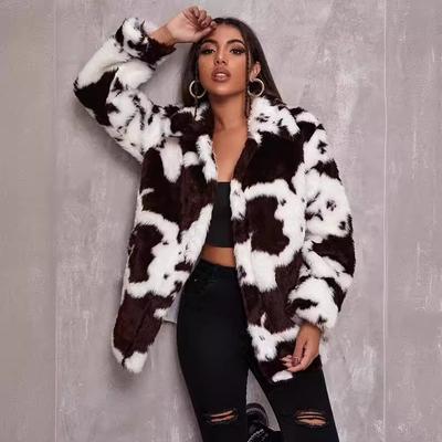Imitation Fur Coat Women's Clothing Autumn and Winter Original Style Cow Pattern Black and White Jacket Loose Imitation Rabbit Fur Coat