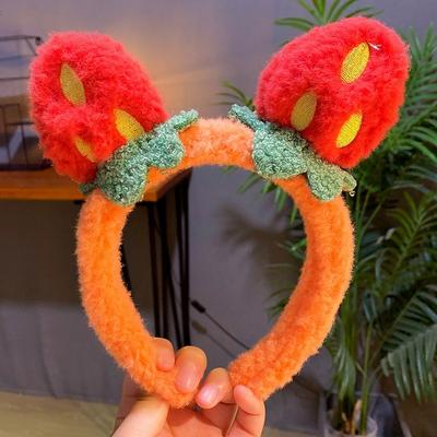 Washing Face Headband for Women Hair Accessories Cute Cartoon Plush Fruit Strawberry Headbands Hair Band Makeup Velvet Headband