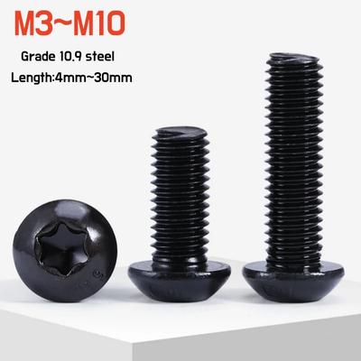 2~50 buc M3 M4 M5 M6 M8 M10 Șurub cu cap buton Torx negru Oțel grad 10.9 Șurub Torx cu șase lobi cu cap pan rotund Lungime 4mm~30mm