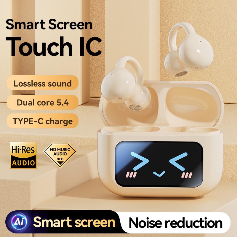Cross-border AI Wireless Ear Clip Bluetooth Headset with Touch Display and Long Battery Life.