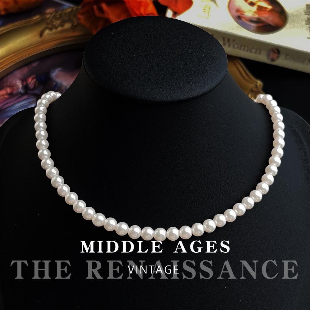 

High-quality glass pearl necklace French retro collarbone chain necklace for women