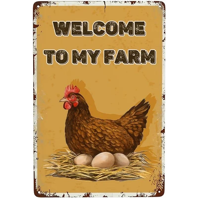 

1 шт., металлическая вывеска с курицей, добро пожаловать на мою ферму, винтажная металлическая жестяная вывеска, декор для стен бара, забавный винтажный узор для домашнего декора, жестяная краска Painti