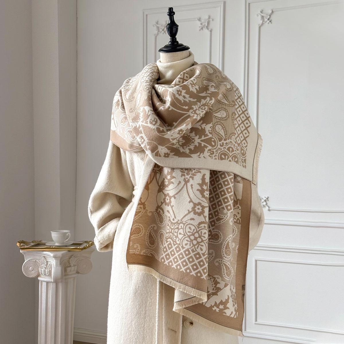 Écharpe Chaleureuse d'Hiver pour Femme Cachemire Imprimé Cachemire Double Face Châle Élégant Pashmina Accessoire de Mode Extérieur Féminin gray