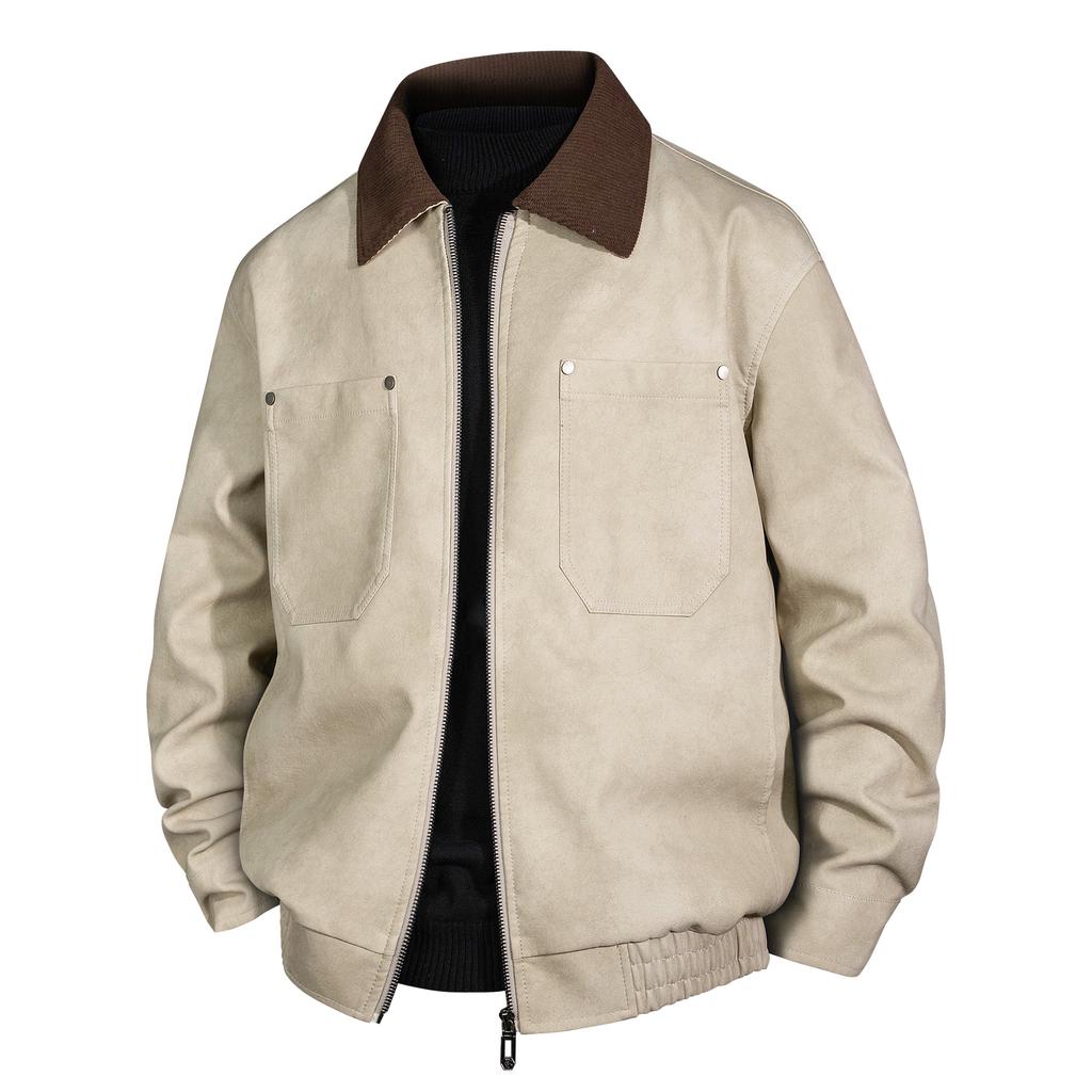 New retro leather jacket men's high sense ruffian handsome lapel leather jacket shoulder loose coat new American
