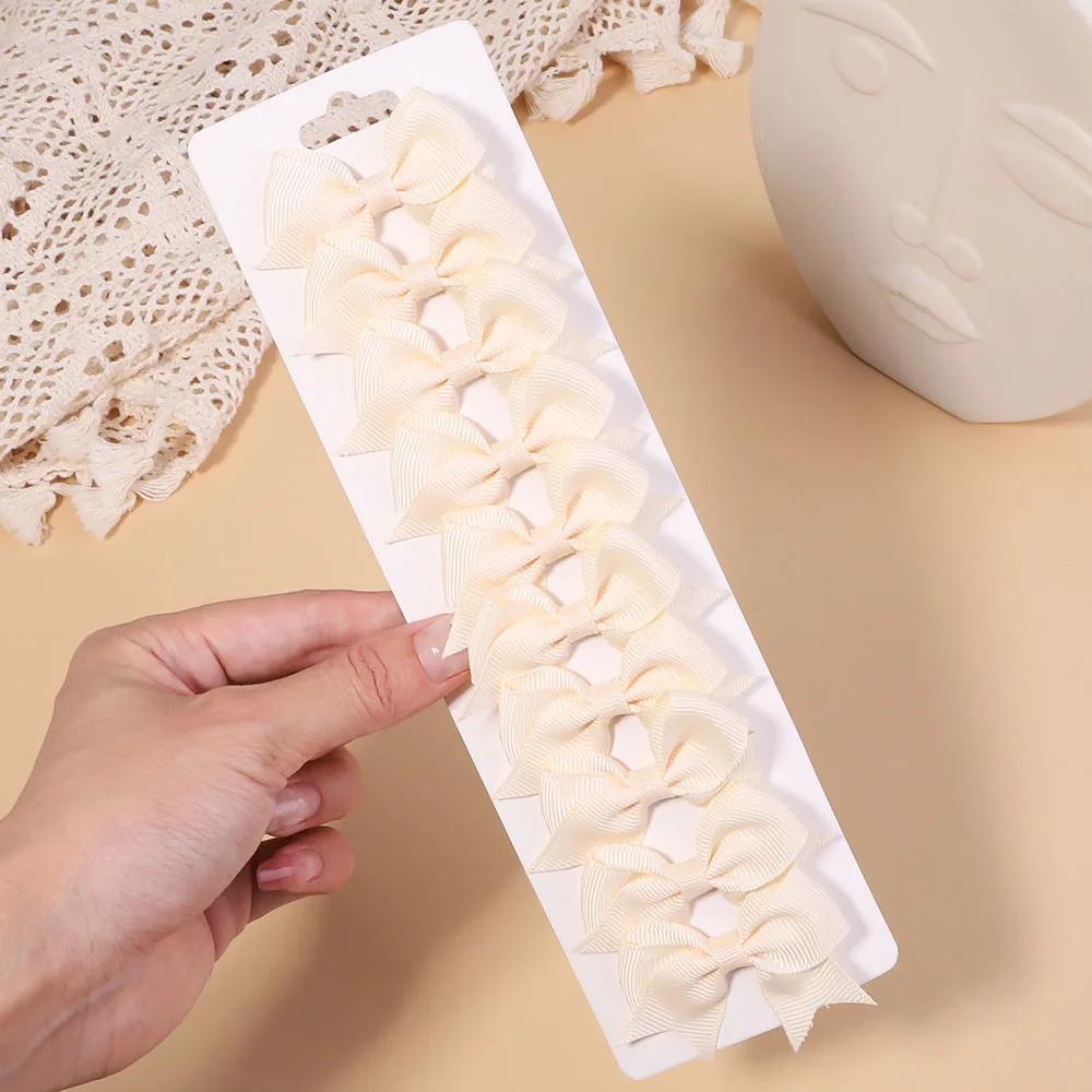 10Pcs/Set Solid Color Grosgrain Ribbon Hairpins for Kids Bows Hair Clips Boutique Handmade Headwear Girls Baby Hair Accessories