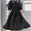 Summer Black Kawaii Lolita Style Dress Mori Girl Fairy Cute Lolita Peter Pan Collar Puff Sleeve Dress Fashion Women