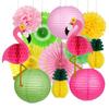 13Pcs Flamingo Party Supplies, Hawaiian Party Decorations Flamingo and Pineapple Honeycomb Balls, Paper Lanterns, Paper Fans, Pom-Poms, Flowers 
