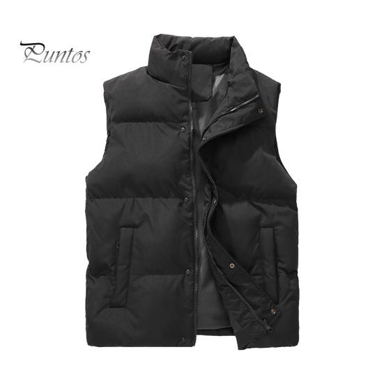 Men Windproof Vest Stand Collar Sleeveless Button Zipper Closure Waistcoat with Pockets Solid Color Thickened Down Vest Coat