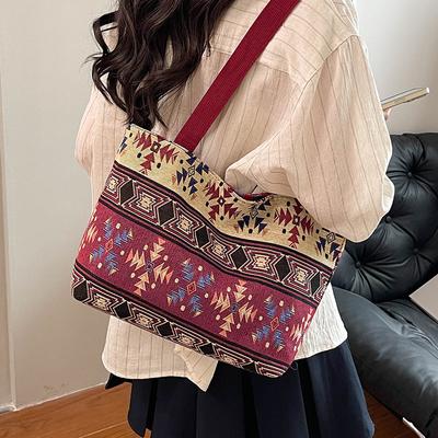 New Summer National Style Women's Bag Fashion Contrasting Color Large Capacity Niche Women's Bag Shoulder Bag Tote Bag Women's Bag