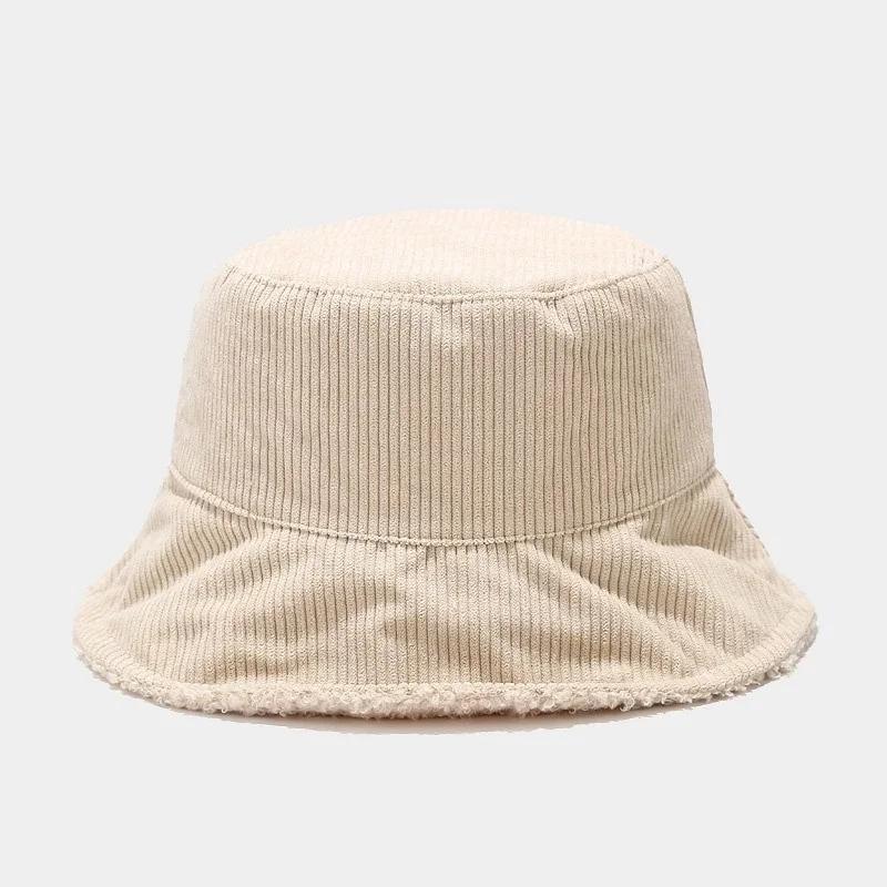 Female Warm Hats Solid Color Streetwear Warmer Folding Big Wide Visor Flat Hats New Plus Plush Corduroy Bucket Hats Accessories