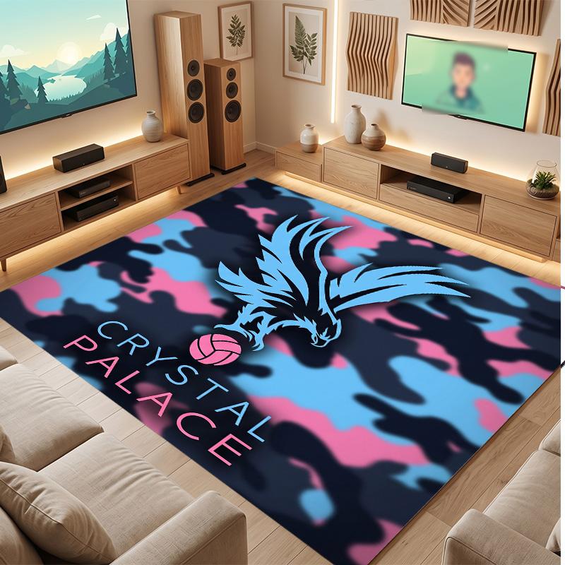 Tappeto in Velluto di Cristallo con Stampa del Crystal Palace Football, Comodo Assorbente d'Acqua Antiscivolo Tappeto per Pavimenti Interni
