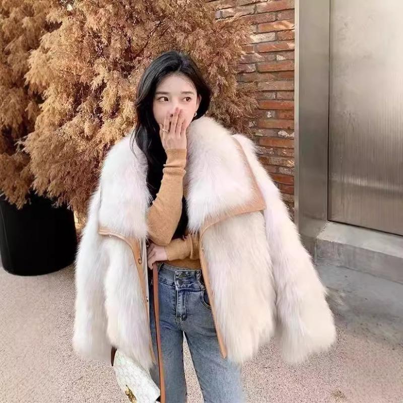 Big Fur Collar Imitation Fur Coat Women's Winter New Plush Thickened Fur Coat Fluffy Light