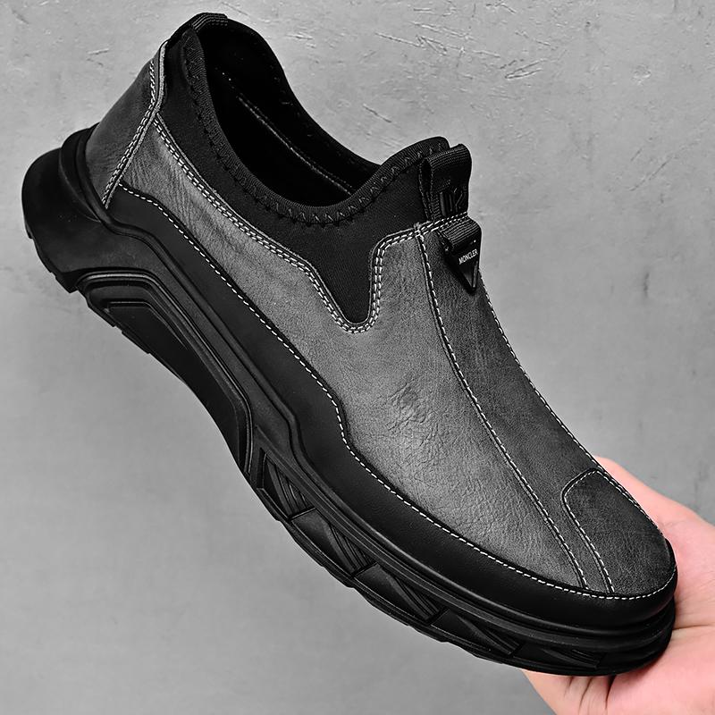 High Quality Brand Leather Increased Height British Shoes Thick Soled Men's Leather Casual Shoes Outdoor Men's Hiking Shoes