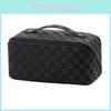 Pu Leather Geometric Pattern Large Capacity Cosmetic Bag Waterproof For Daily Use