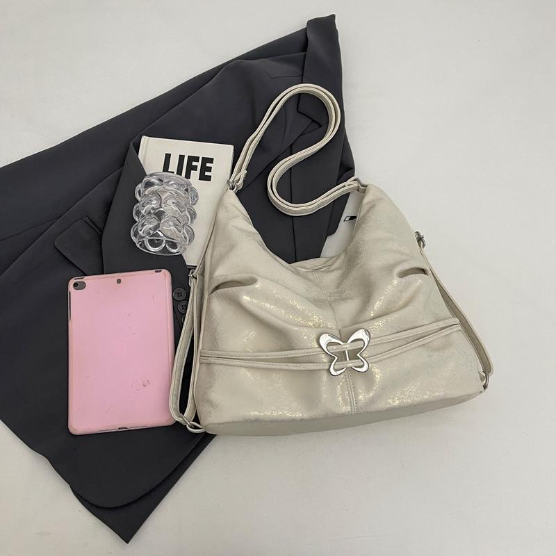 Women's shoulder bag Backpack PU material Fashion high-quality fabric soft delicate metal bow decorated book bag student white