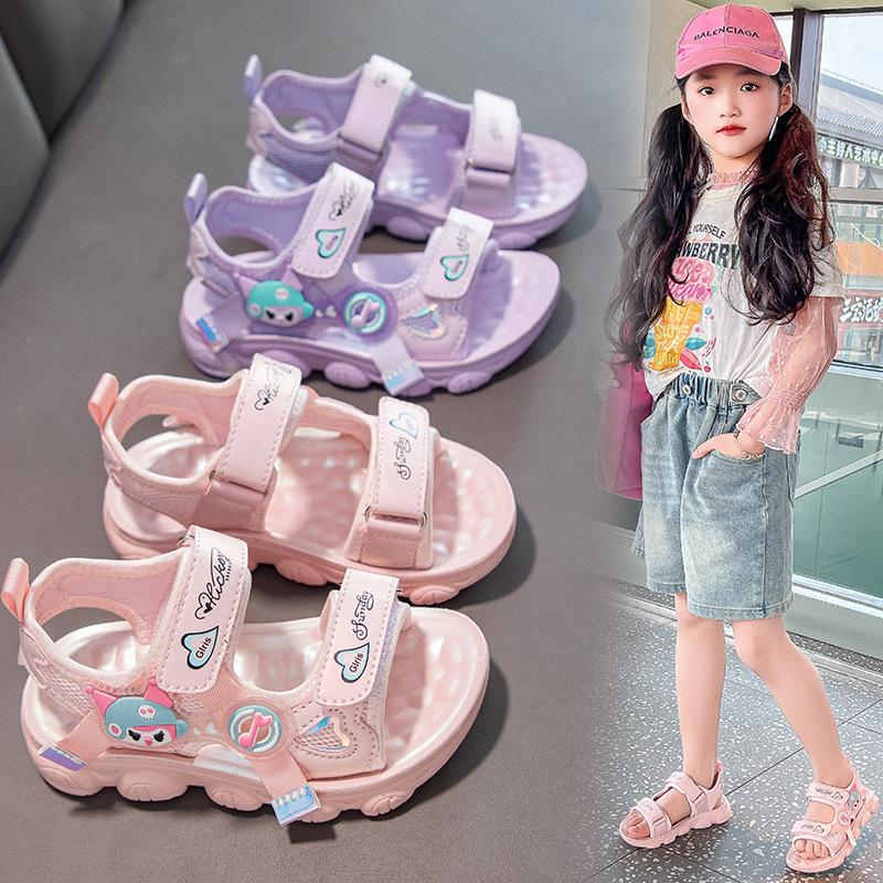 Girls' Summer Sports Sandals 2026 - Cartoon Soft Sole Beach Shoes for Medium & Large Kids